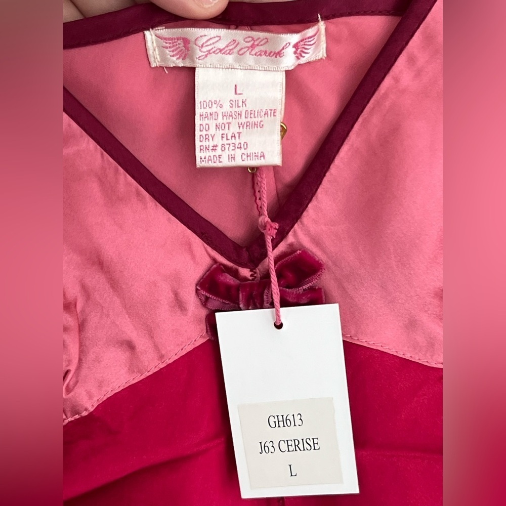 Gold Hawk Cerise Pink Silk Cami Top Size L NWT - Picture 6 of 7